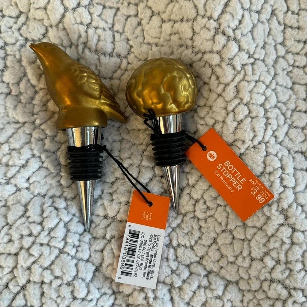 Two new bird and egg shaped bottle stoppers - Gold